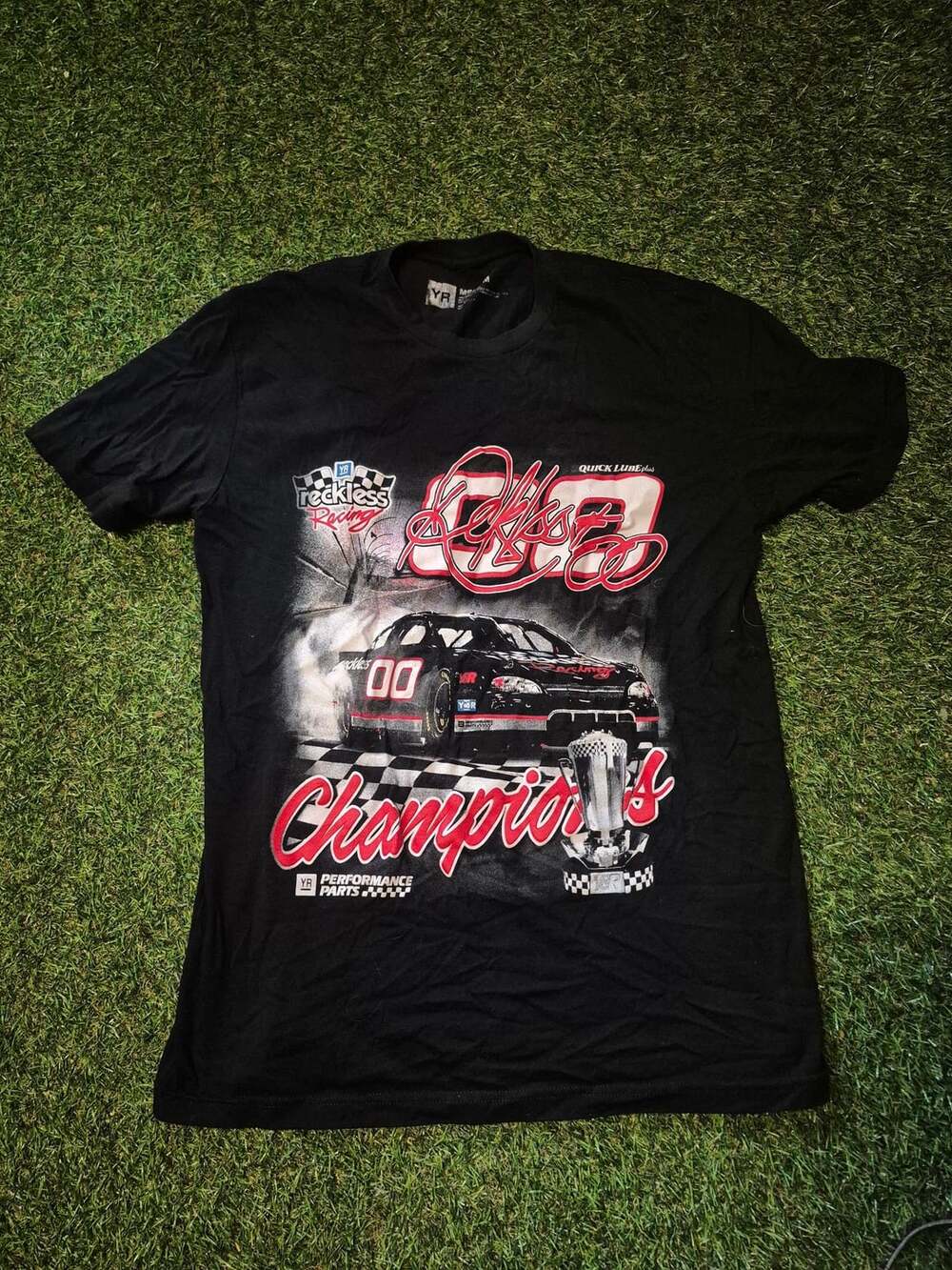 Young & Reckless Racing Champions Graphic T-Shirt Medium Black Cotton